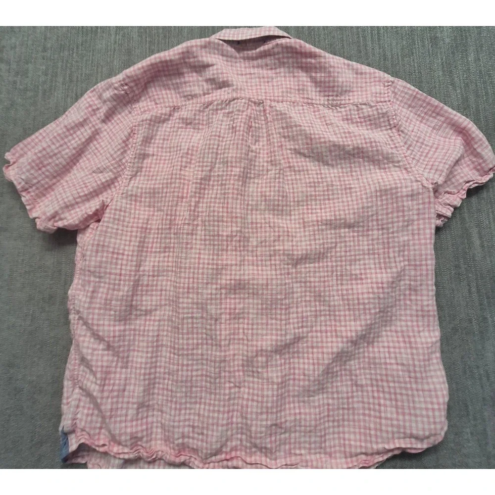 Tommy Bahama men's pink white checker short sleeve button‎ up XL Linen Blend